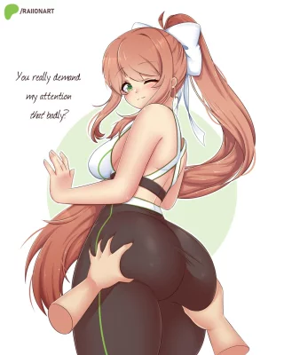 Grabbing Monika\'s Booty (RaionArt on Pixiv) [Doki Doki Literature Club!]