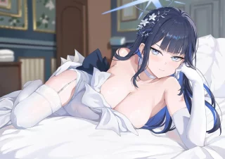 Saori laying in bed [Blue Archive]