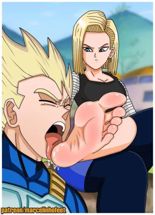 Android 18 told Vegeta he needs to worship her feet or she\'ll match his other arm (marcelinhofeet) [Dragon Ball Z]