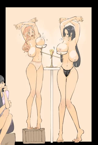 Checking who\'s heavier (Nami and Boa Hancock)
