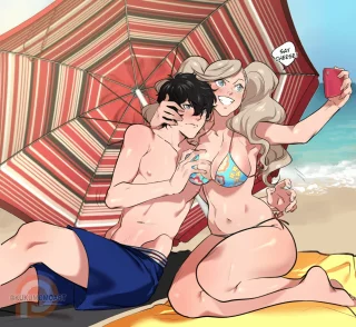 Extra Thick Ann\'s beach selfie with Joker [Persona 5]