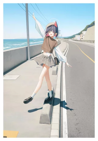 Walking by the seaside with Kazusa