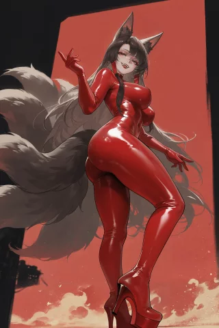 Akagi (Azur Lane) in red latex