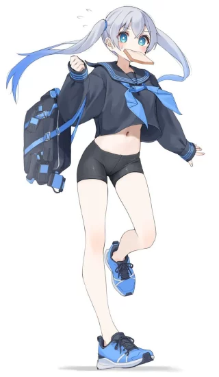 Cute Girl in Serafuku Crop Top & Spats [Original]