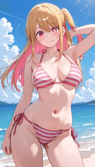Ruby Hoshino with a cute pink bikini!