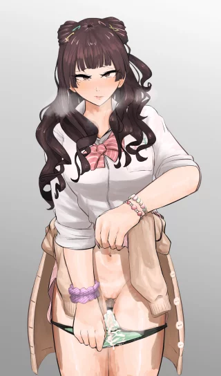 Showing off her Cum-Filled Panties