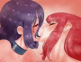 Makima and Reze share an intimate kiss