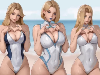 Susan Richards, Emma Frost and DaggerTrio of swimsuits by @Akinoshi_Art