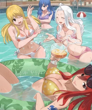 Lucy, Erza, Mira and (sort of) Juvia having fun in the water (Gaston18) [Fairy Tail]