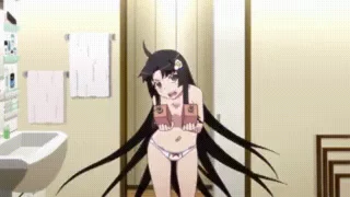 Gal shows off her body while hiding her boobs behind soap dispensers [monogatari series]