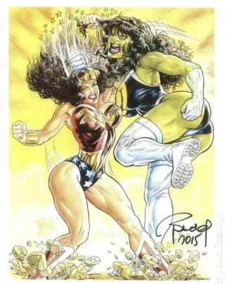 She-Hulk vs Wonder Woman by Budd Root