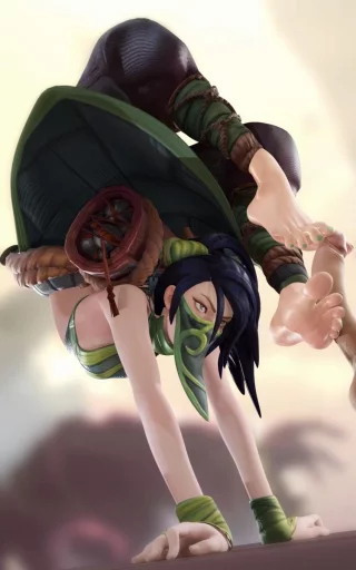 Akali’s flexible footjob [Futile3D]