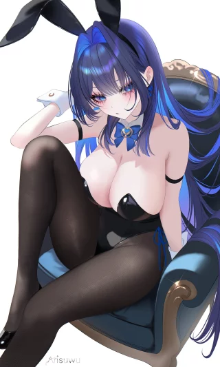 Kronii in bunny outfit on chair (Arisuwu) [Hololive]