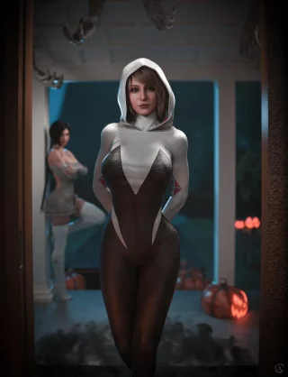 Ashley and Ada in MARVEL hallowen costumes (Alf3D)
