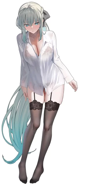 Morgan in a Boyfriend Shirt & Thigh-Highs