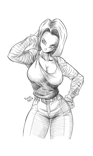 Android18 fanart redrawn in my style (Pervy_nerd)