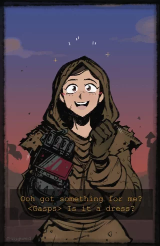 Veronica delight at the gift from the Courier in Fallout New Vegas by stickybones1