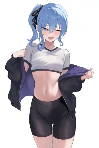 Suisei Looking Great in Jacket, Short Crop Top & Spats [Hololive]