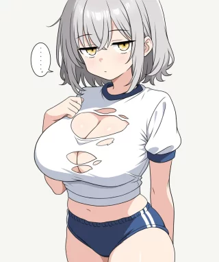 Short Silver Haired Busty Girl with Torn Buruma Top [Original]