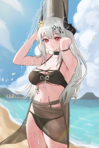 Mudrock showering in a beautiful black bikini [Arknights]