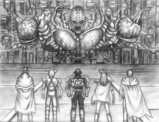 Phantasy Star 4 (Battle with Dark Force) Line Art By SoulStryder210