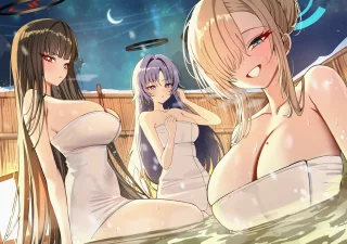 Rio with Asuna and Yuuka at onsen (Mango0208)
