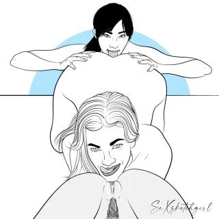 Lesbian threesome (by Sexsketchgirl)