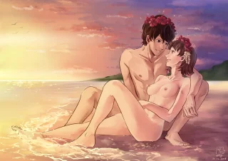 Joker and Makoto on the beach [Persona 5] (nfoliage_)