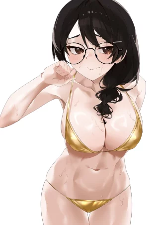 Hanekawa in gold bikini