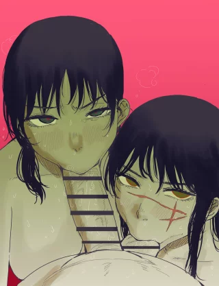 Asa and Yoru giving a sloppy, lineart by Kaiman_800, colored by me