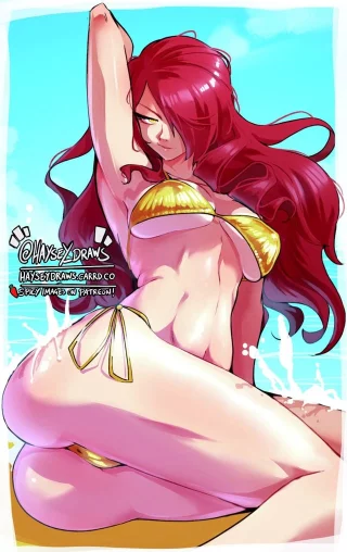 Mitsuru relaxing on the beach. (Haysey_Draws)