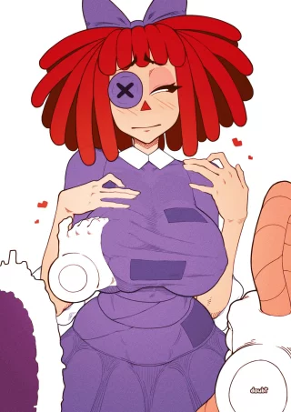 Kinger squeezing Ragatha's large breasts (doubt) [The Amazing Digital Circus]