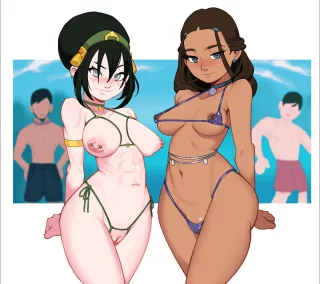 Toph and Katara at the Beach [Avatar: The Last Airbender] (Gaiidraws)