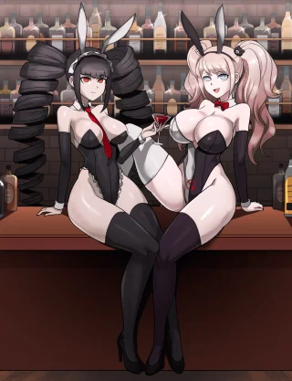 Celestia and Junko at the bar [Danganronpa] (hizarther)