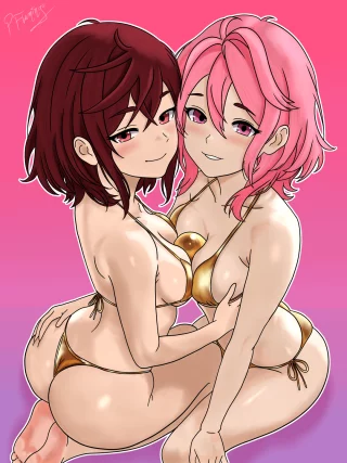 (Momo) and (Aira) are ready for this Golden Week. (PinkFlamingoArt) [Dandadan]