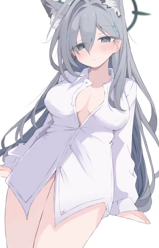 Some wolfgirl (Shiroko) in only naked shirt