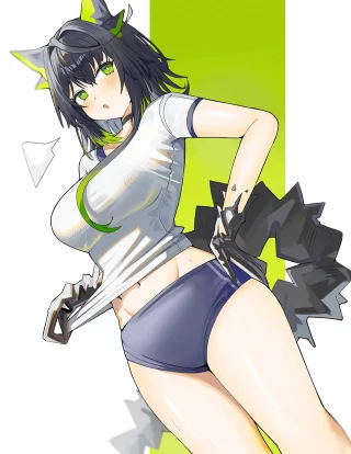 Mon3tr Pulling Her Buruma Top [Arknights]