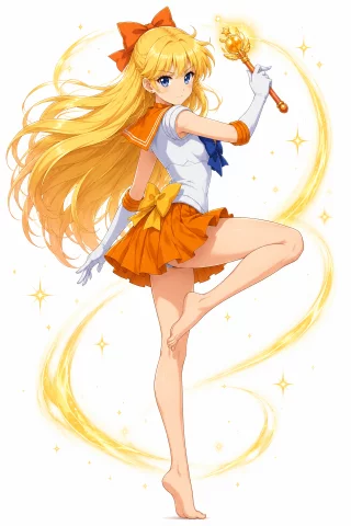 Long legs, barefoot, presentation of Sailor Venus [Sailormoon] (Sailor Venus)