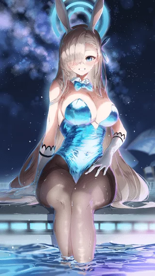 Aesthetic Asuna during the night at the pool (eshi_neko22) [Blue Archive]